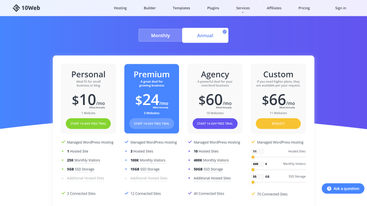 10Web platform pricing