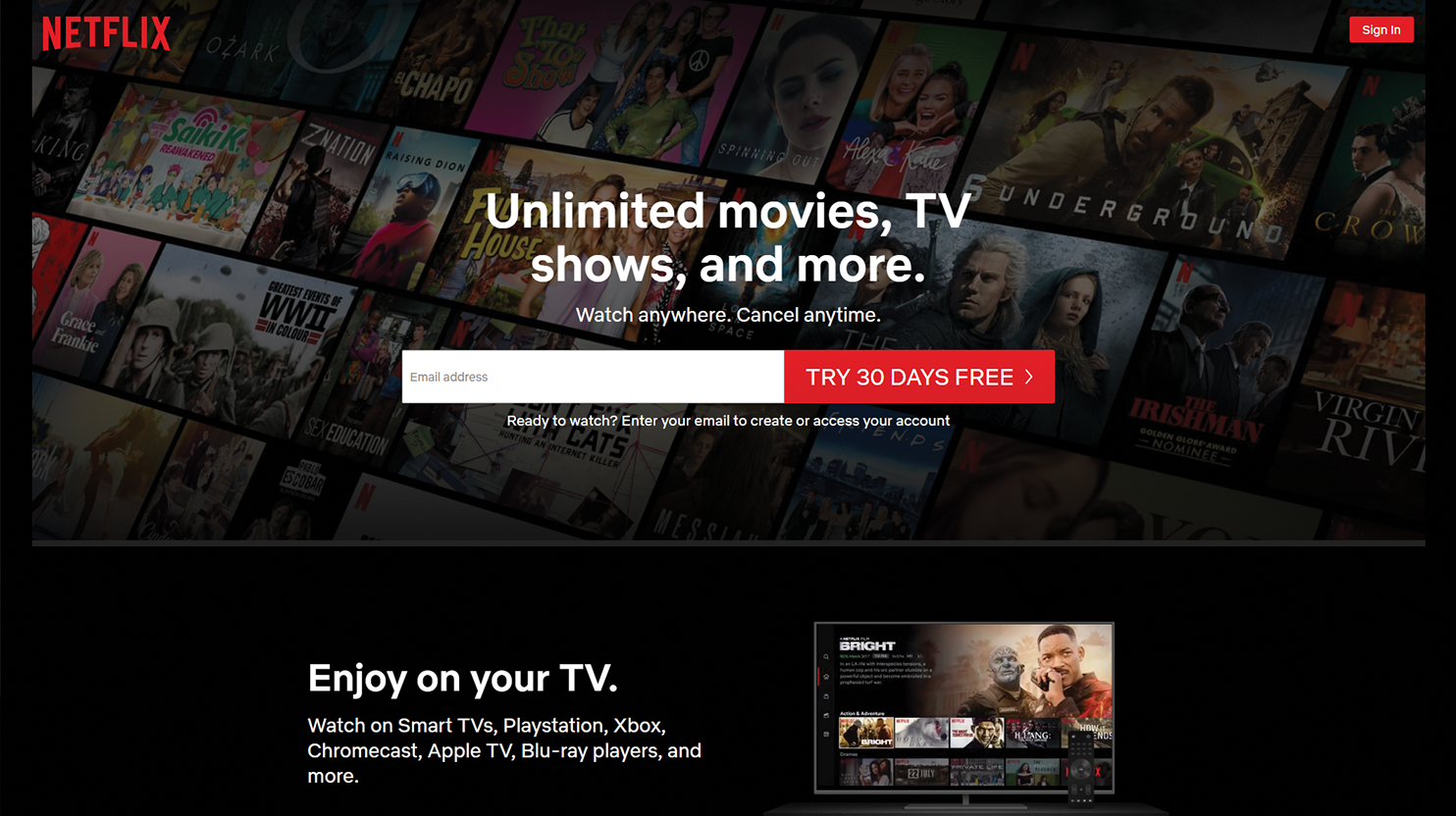 Landing page - Netflix