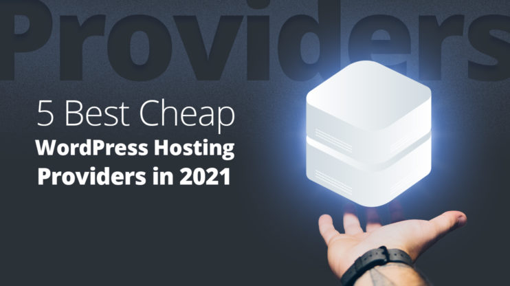 Titled '5 best cheap hosting providers in 2020' next to it a server hovers above a hand