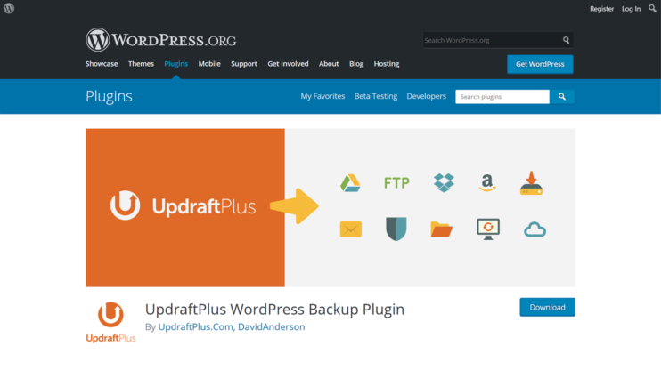 download page for updraftplus