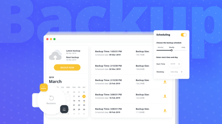 10web dashboard displaying backup feature