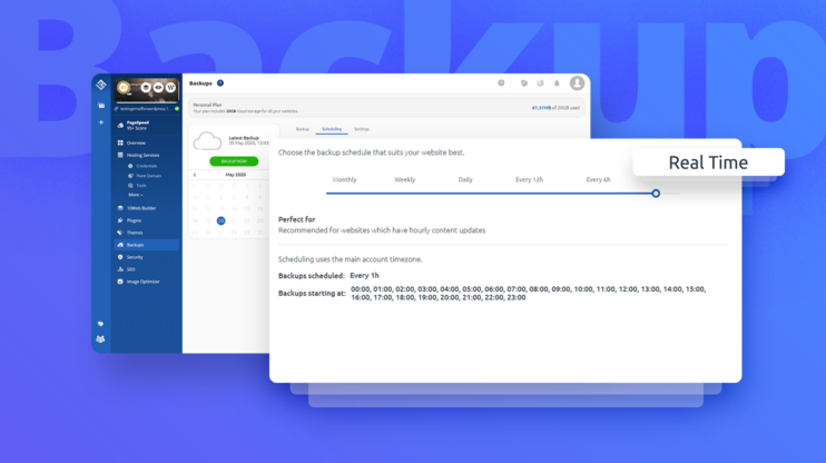 10web dashboard displaying backup feature