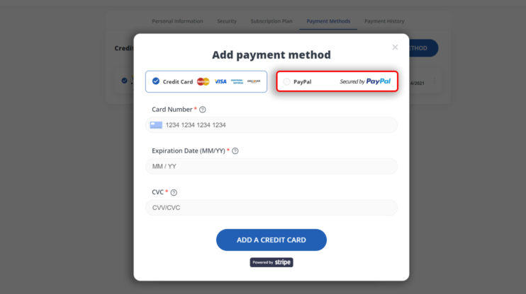 Addition of PayPal as a payment option