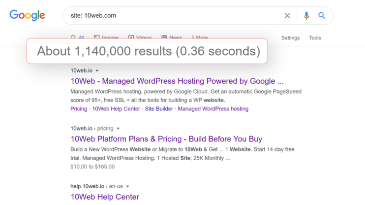 Screenshot of a google search 