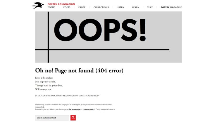 Poetry Foundation 404 page screenshot 
