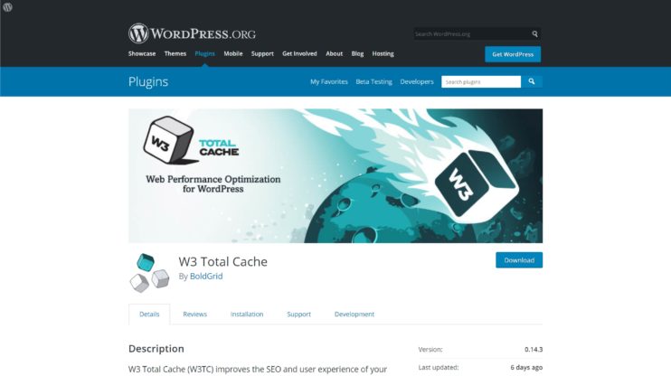 W3 Total Cache plugin's homepage 