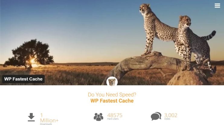 WP Fastest Cache's homepage 