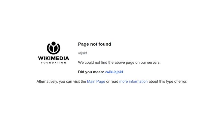Wikipedia 404 page screenshot