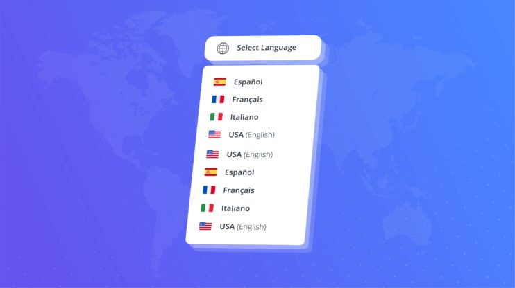 drop down many with a selection of languages