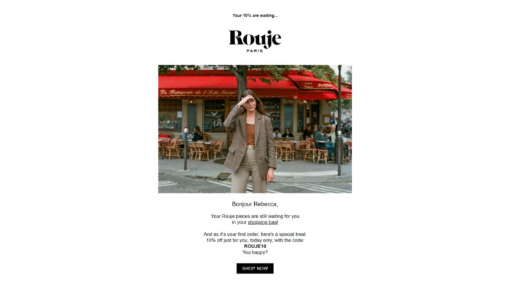 reminder email from the online shop rouje