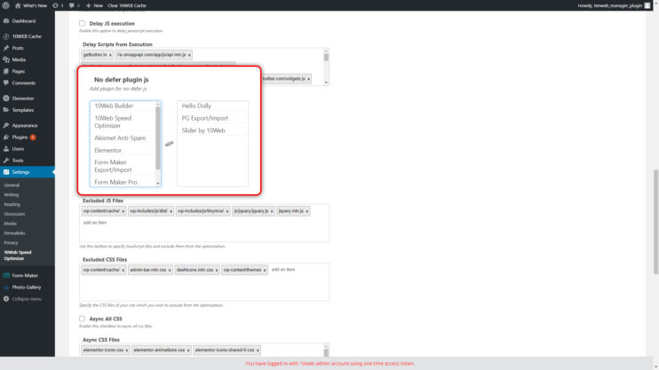Speed Optimizer plugin WP Admin Plugin JS file Defer