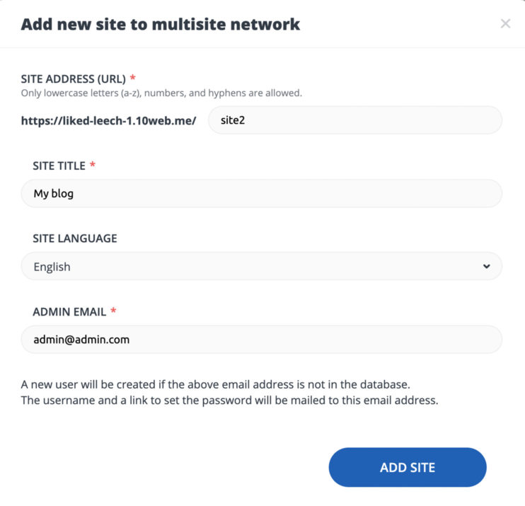 add new site to multisite network