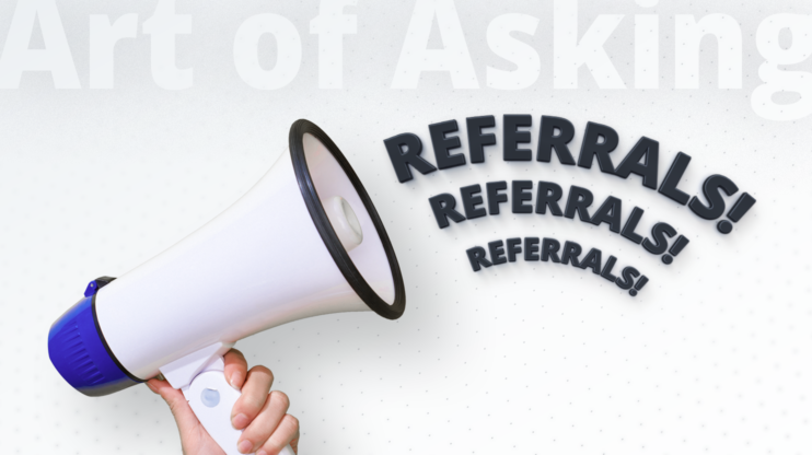 Megaphone that emanates the word referrals 3 times