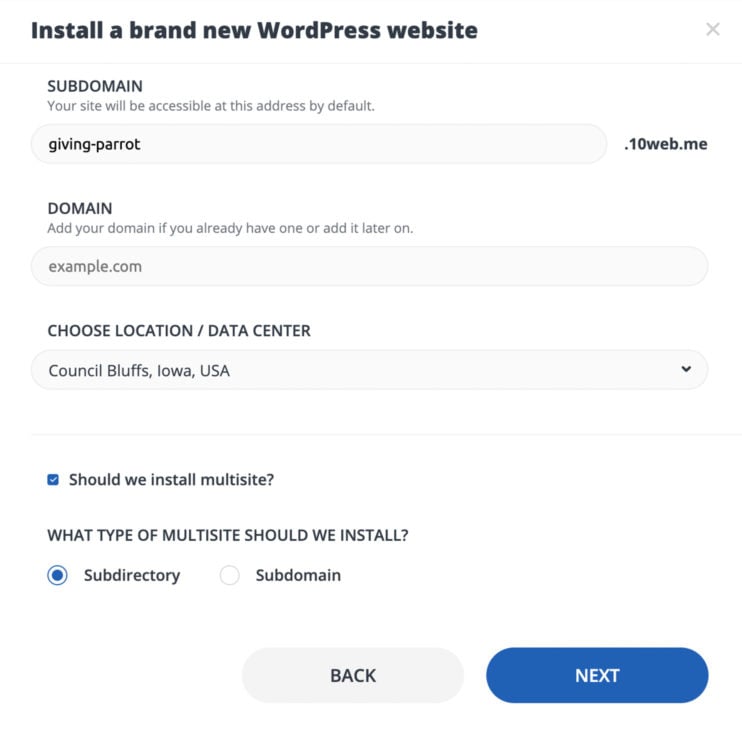 install a new wordpress website