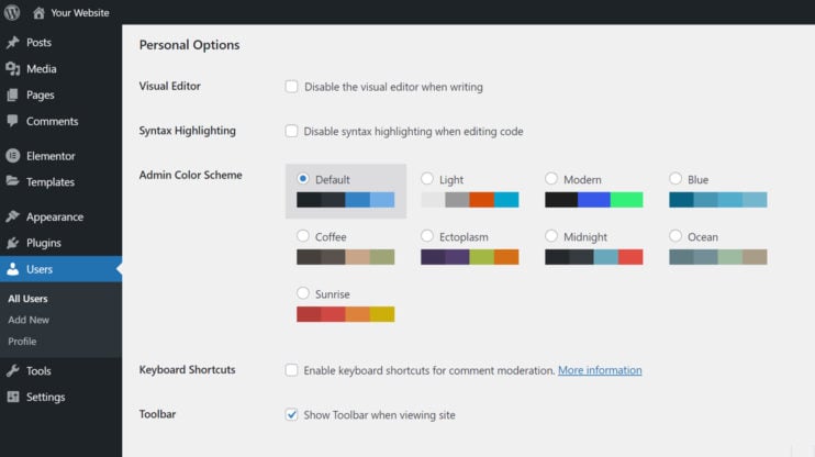 streamlined color palette for the admin in WordPress 5.7