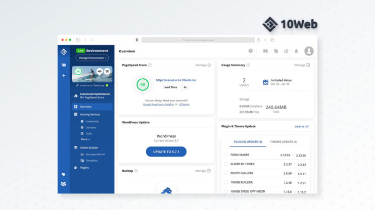 10Web's dashboard