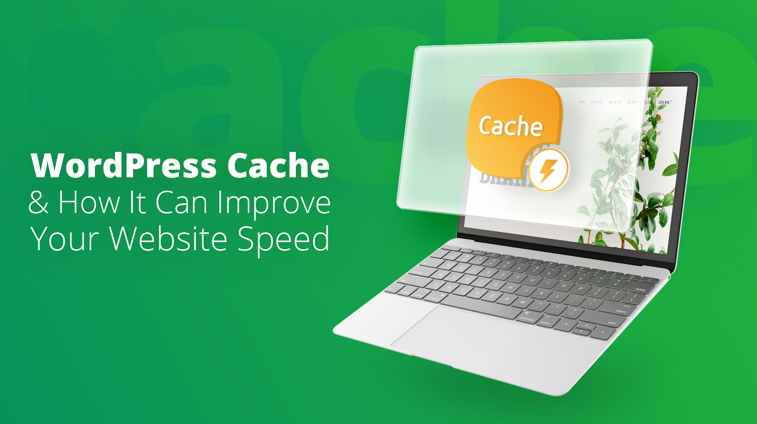 A laptop with a hovering screen in front of it that says Cache