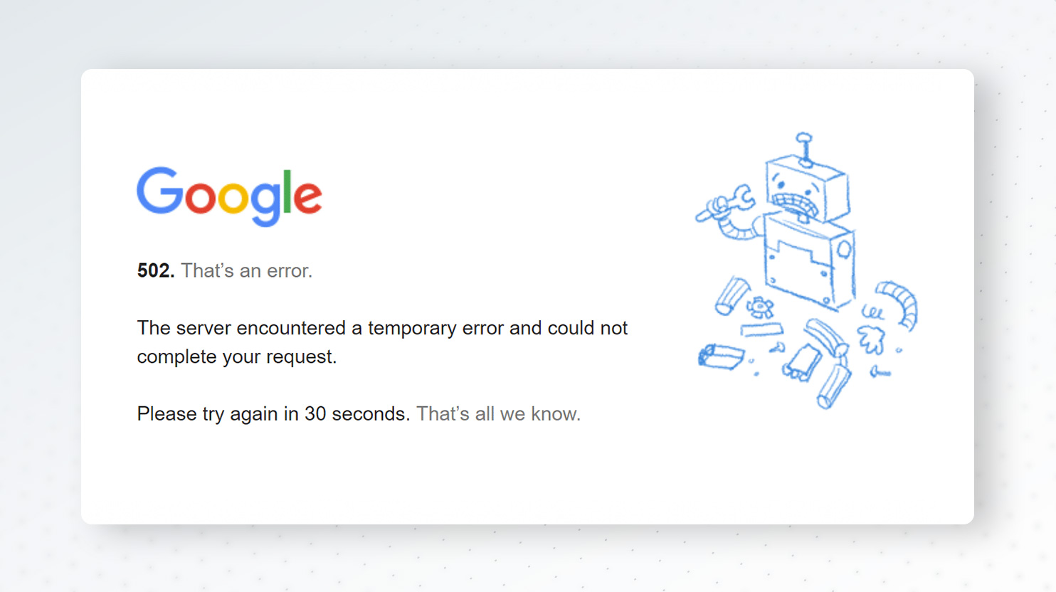 Google 502 Bad Gateway error