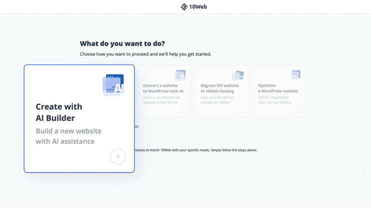 Choosing Option to Create Website with 10Web AI Builder