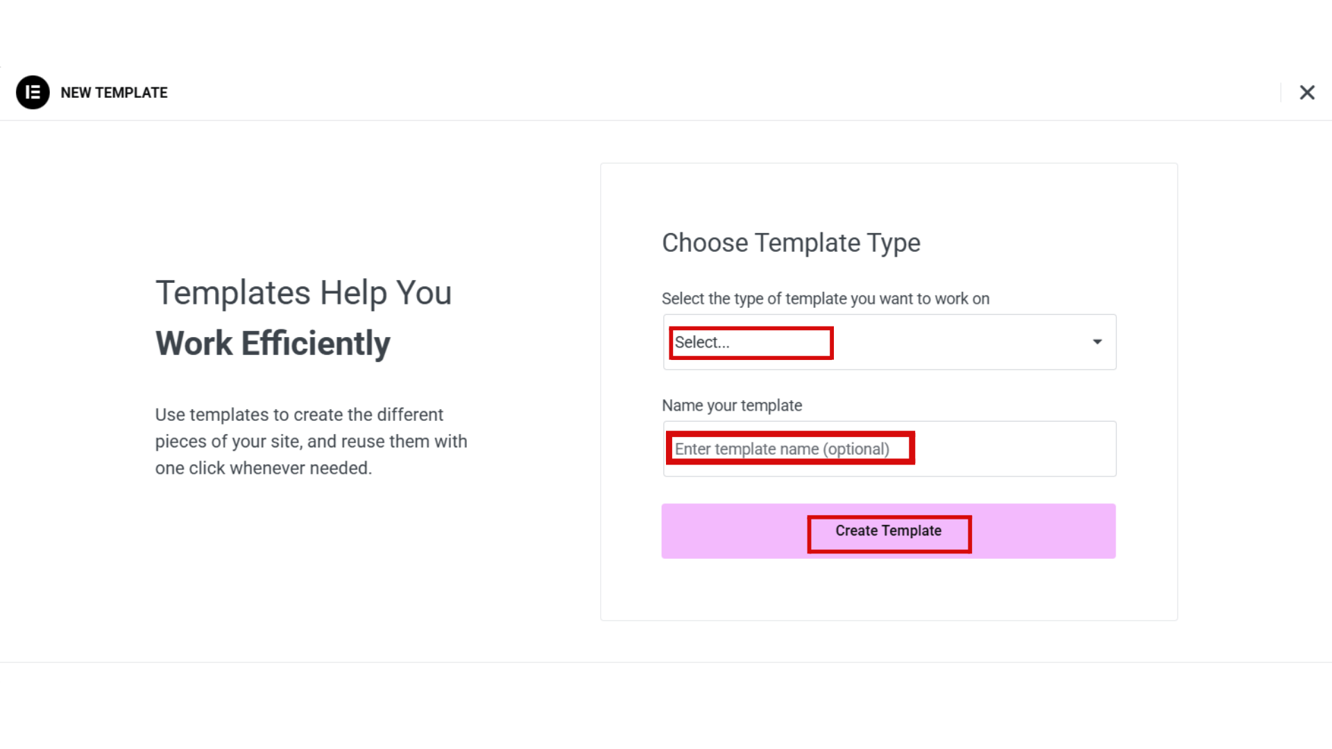 Pick a type, name it, and click Create.