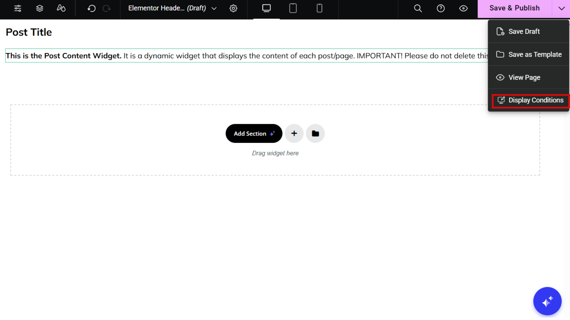 Display Conditions on the custom template