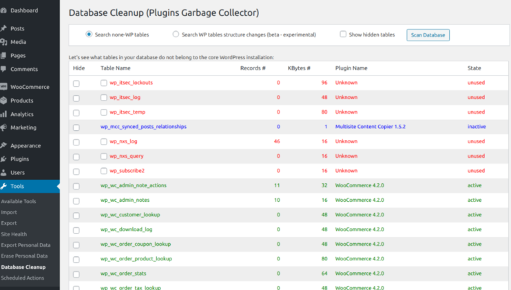 Database Cleanup (Plugins Garbage Collector)