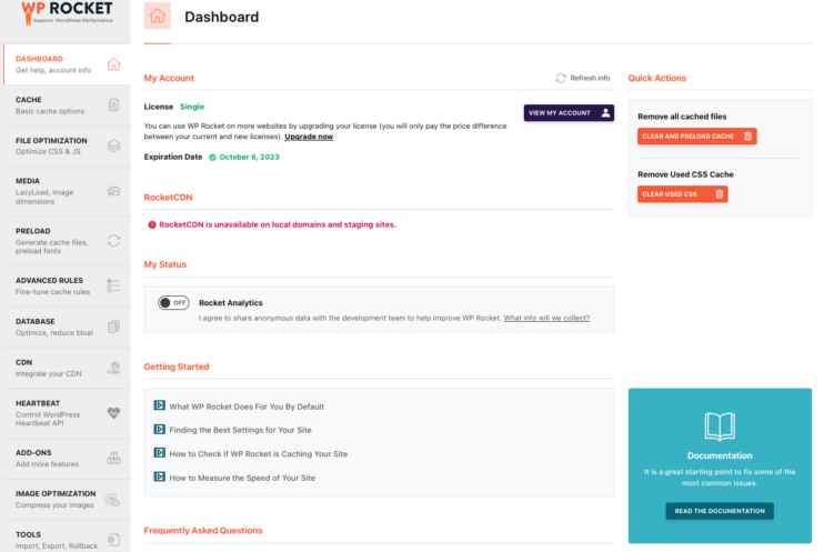 WP Rocket Dashboard