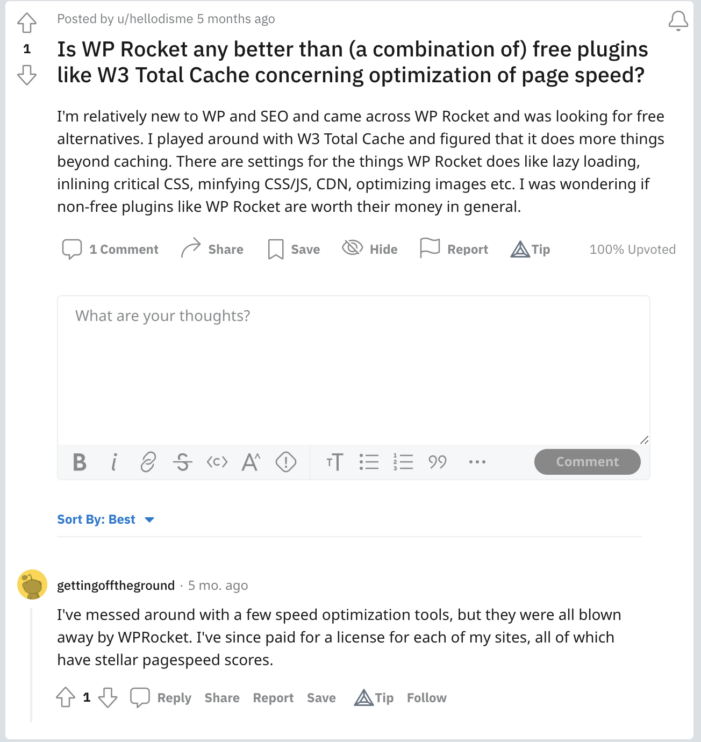 Customer review about WP Rocket