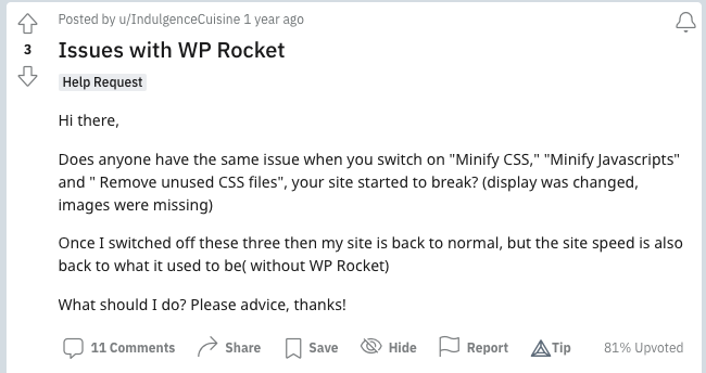 Customer review about WP Rocket