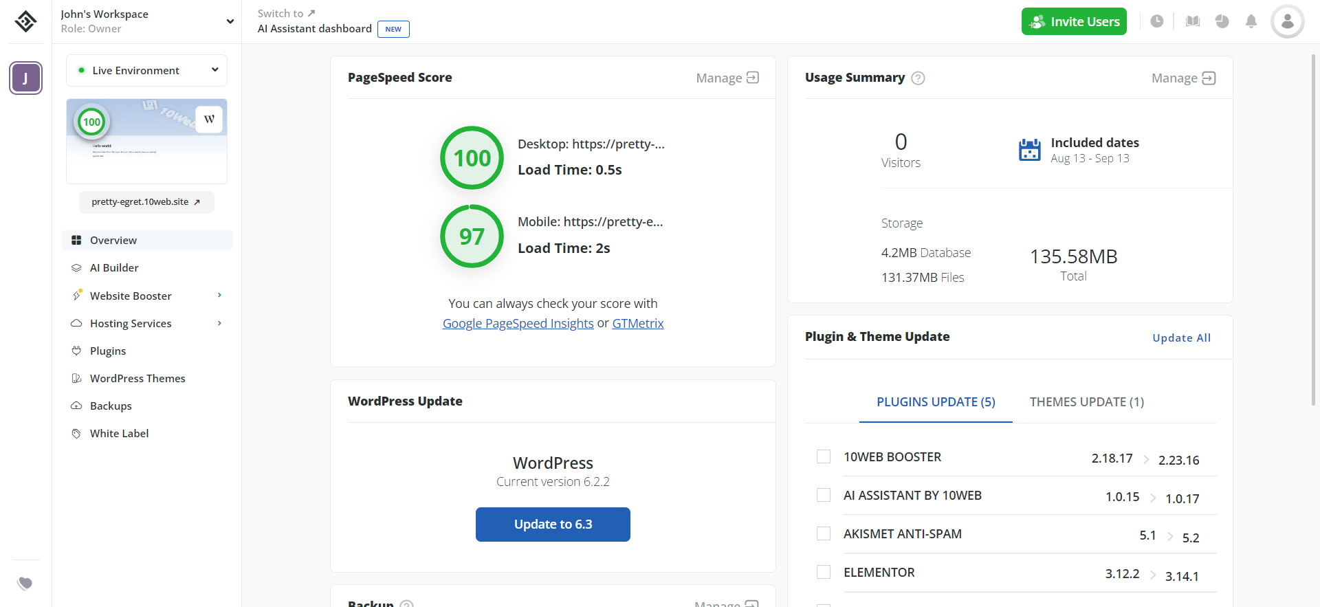 10Web Dashboard