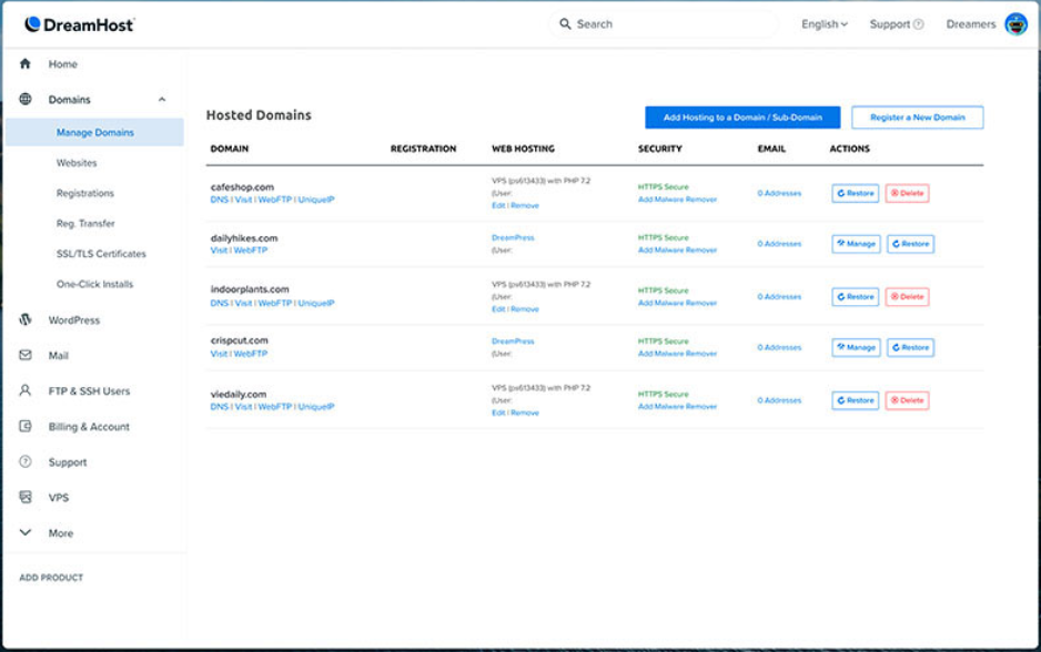 Dreamhost Dashboard