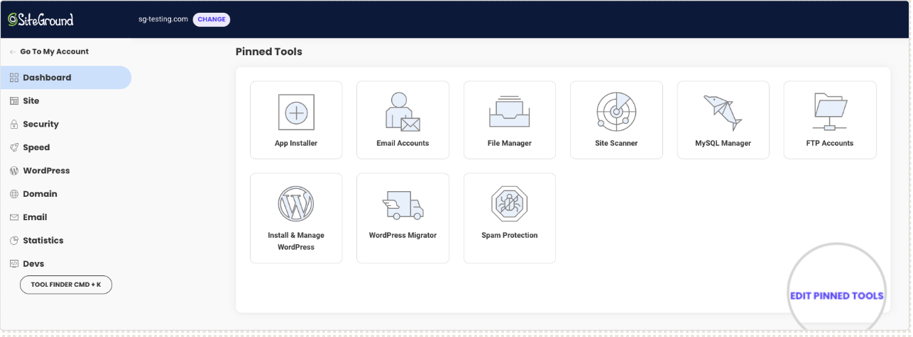 Services on Siteground Dashboard