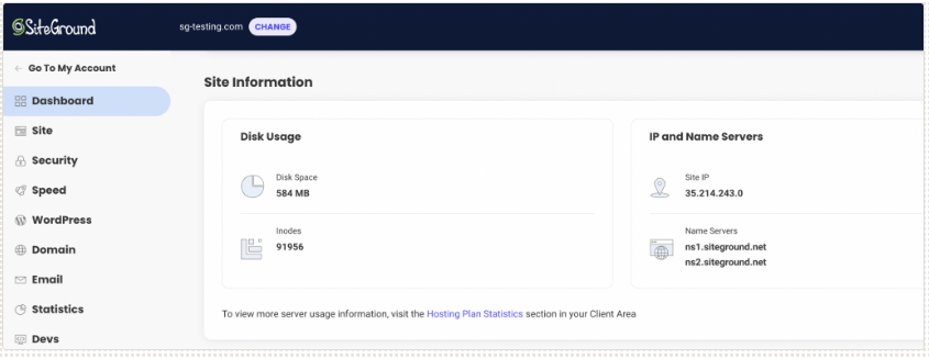 Siteground Dashboard