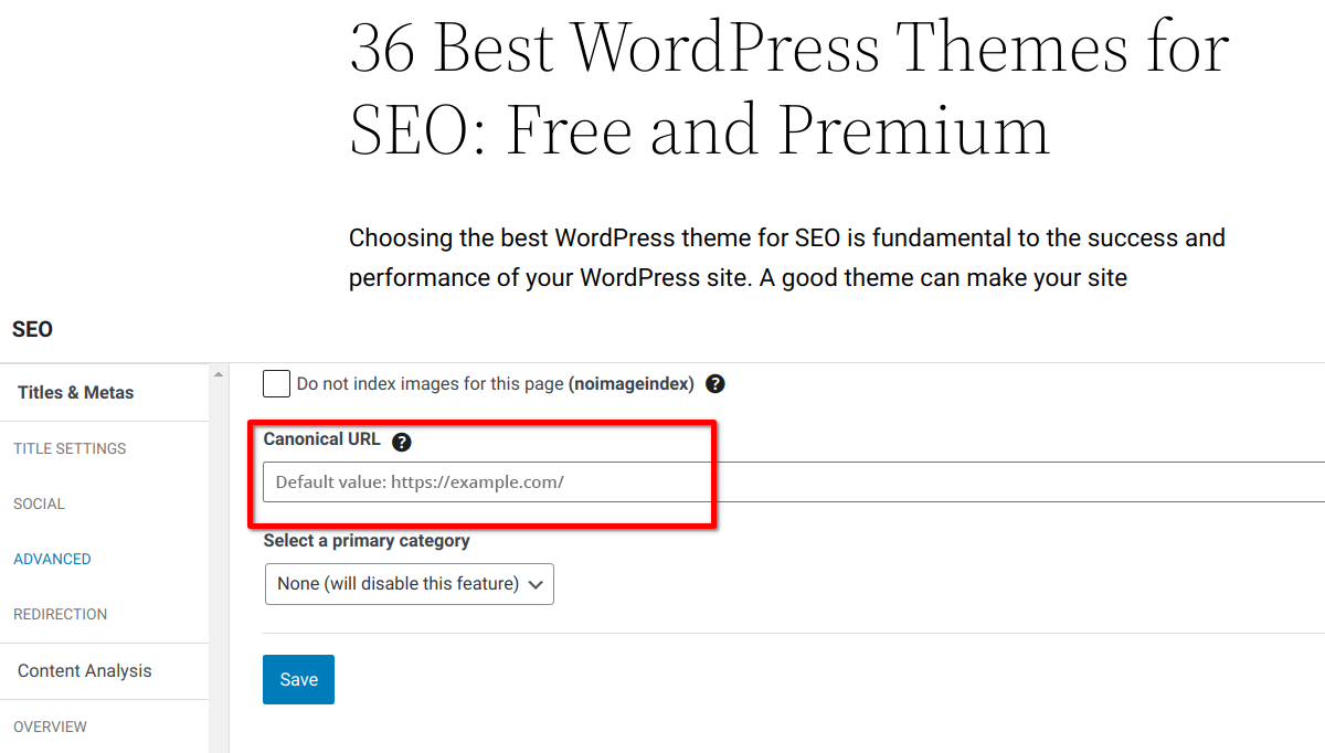 Specifying Canonical URL for Your Page in SEOPress