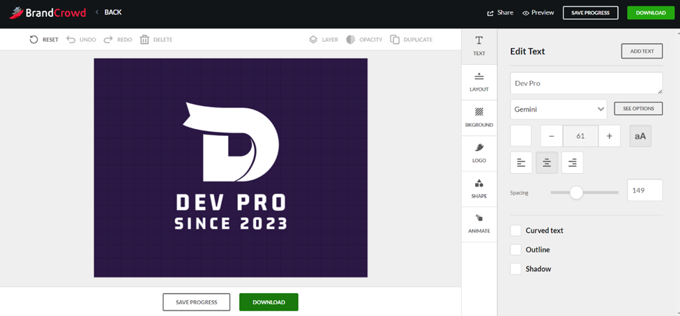 BrandCrowd - Editing and downloading the logo