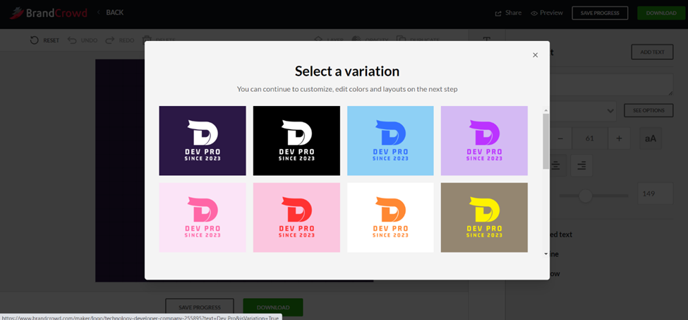 BrandCrowd - Selecting logo variation