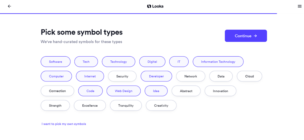 Looka - Picking symbol types screen