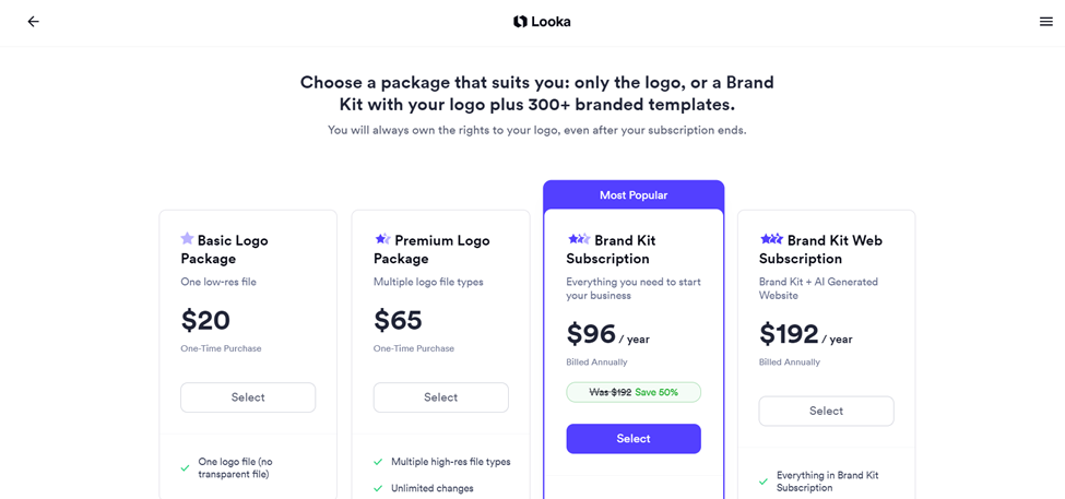 Looka - Pricing