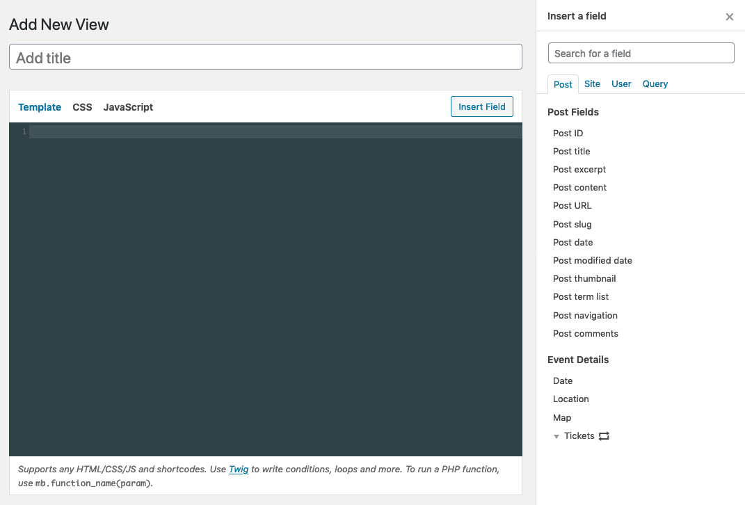 Selecting and inserting a field in Meta Box views