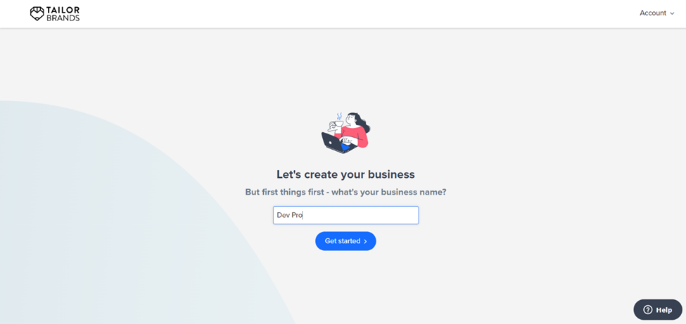 Tailor Brands - Adding business name screen