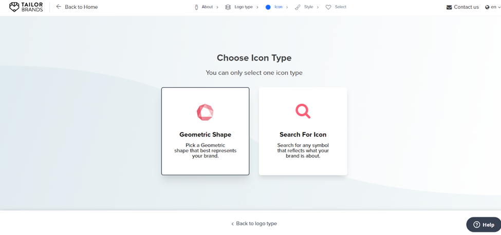 Tailor Brands - Choosing icon type screen