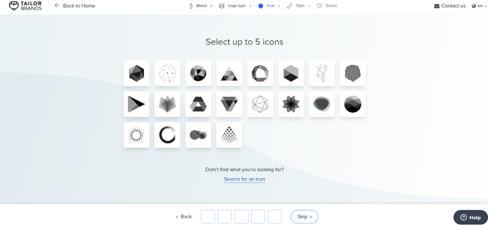 Tailor Brands - Selecting icon screen