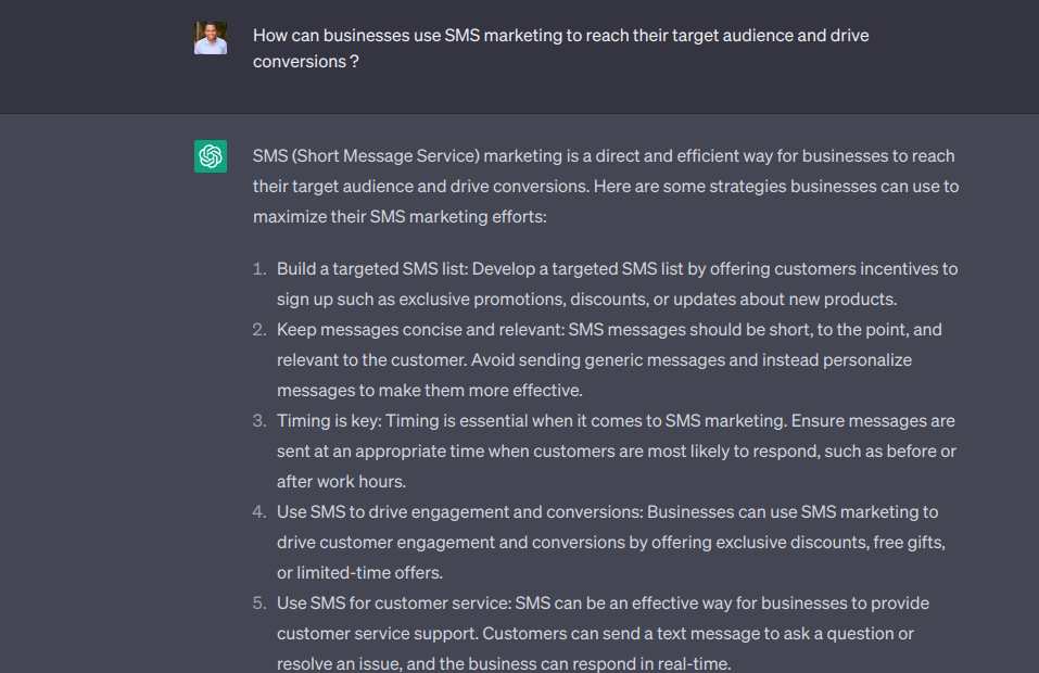 ChatGPT prompt for SMS marketing