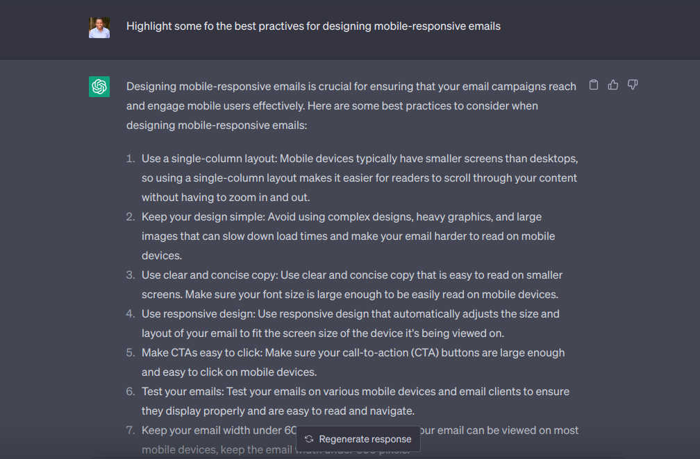 ChatGPT prompt for designing mobile responsive emails