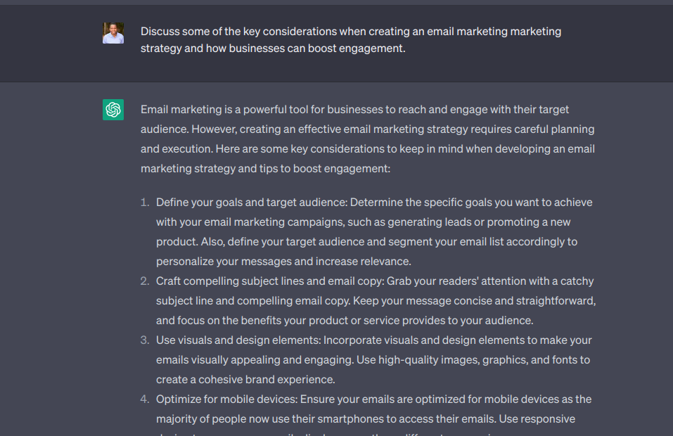 ChatGPT prompt for developing an email marketing strategy
