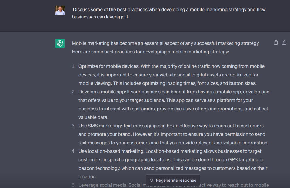 ChatGPT prompt for mobile marketing strategy