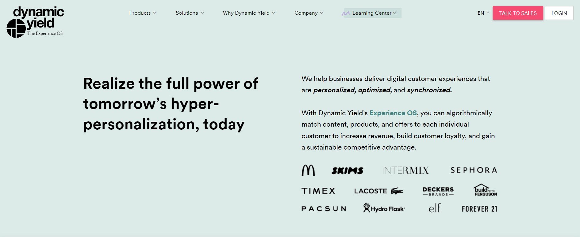 Dynamic Yield Homepage