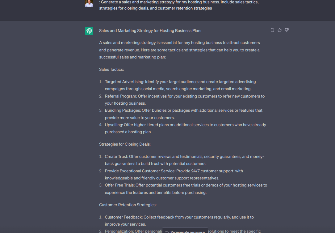 ChatGPT Prompt for Generating a sales and marketing strategy
