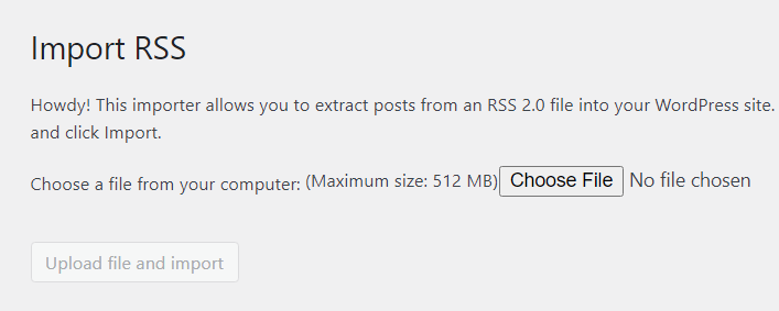 Uploading RSS feed file to import RSS to WordPress
