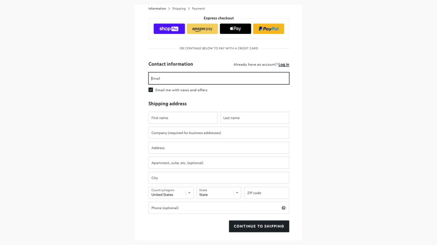 Example of checkout page